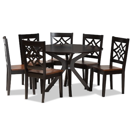 Baxton Studio Miela Modern and Contemporary Two-Tone Dark Brown and Walnut Brown Finished Wood 7-Piece Dining Set 179-11389-10894-Zoro